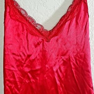 Womens Red Satin Lingerie with Lace at Top Adjustable Straps Size Small
